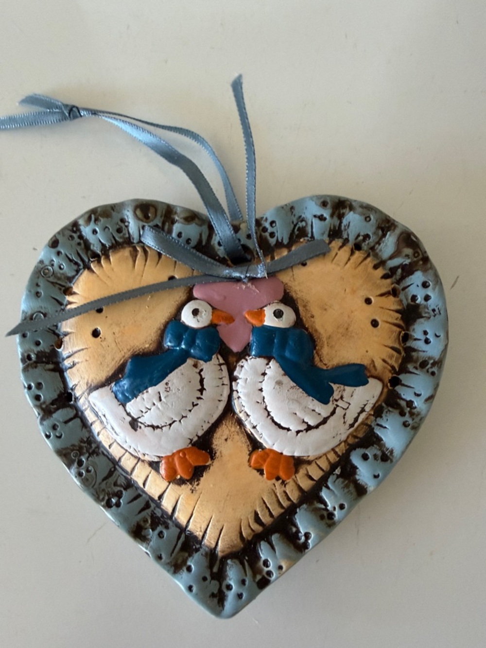 Decorative Ceramic Pomander Heart with Country Geese/Ducks